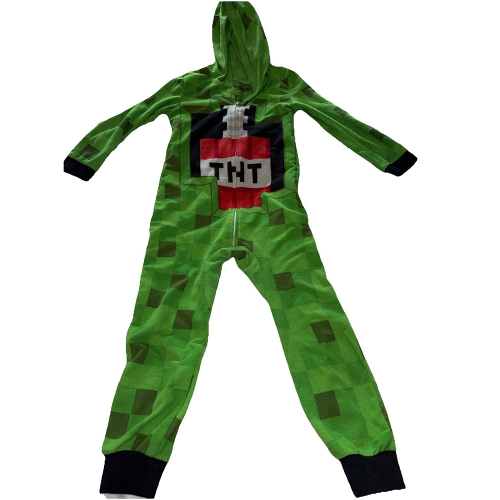 Minecraft Boys Green Red Black White TNT Hooded Fleece Long Sleeve Pajamas 4-5
